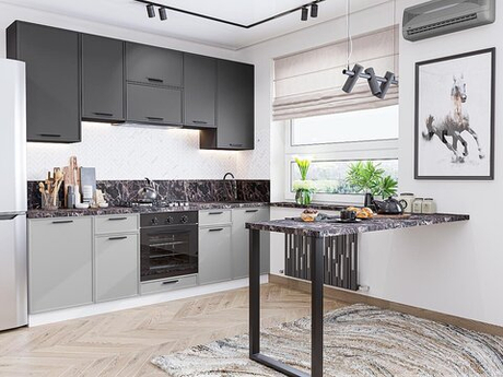 Прямая модульная кухня Фрейм-05 Stormy Silk/Grey Silk - Graphite/Белый 2340*2400*600