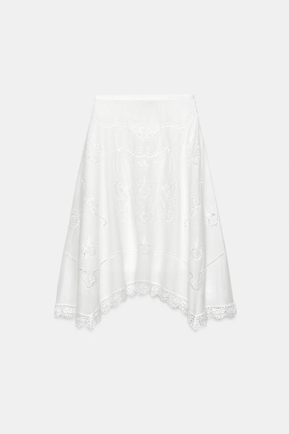ZARA ЮБКА АСИММЕТРИЧНОГО КРОЯ С ВЫШИВКОЙ — ZW COLLECTION, БЕЛЫЙ
