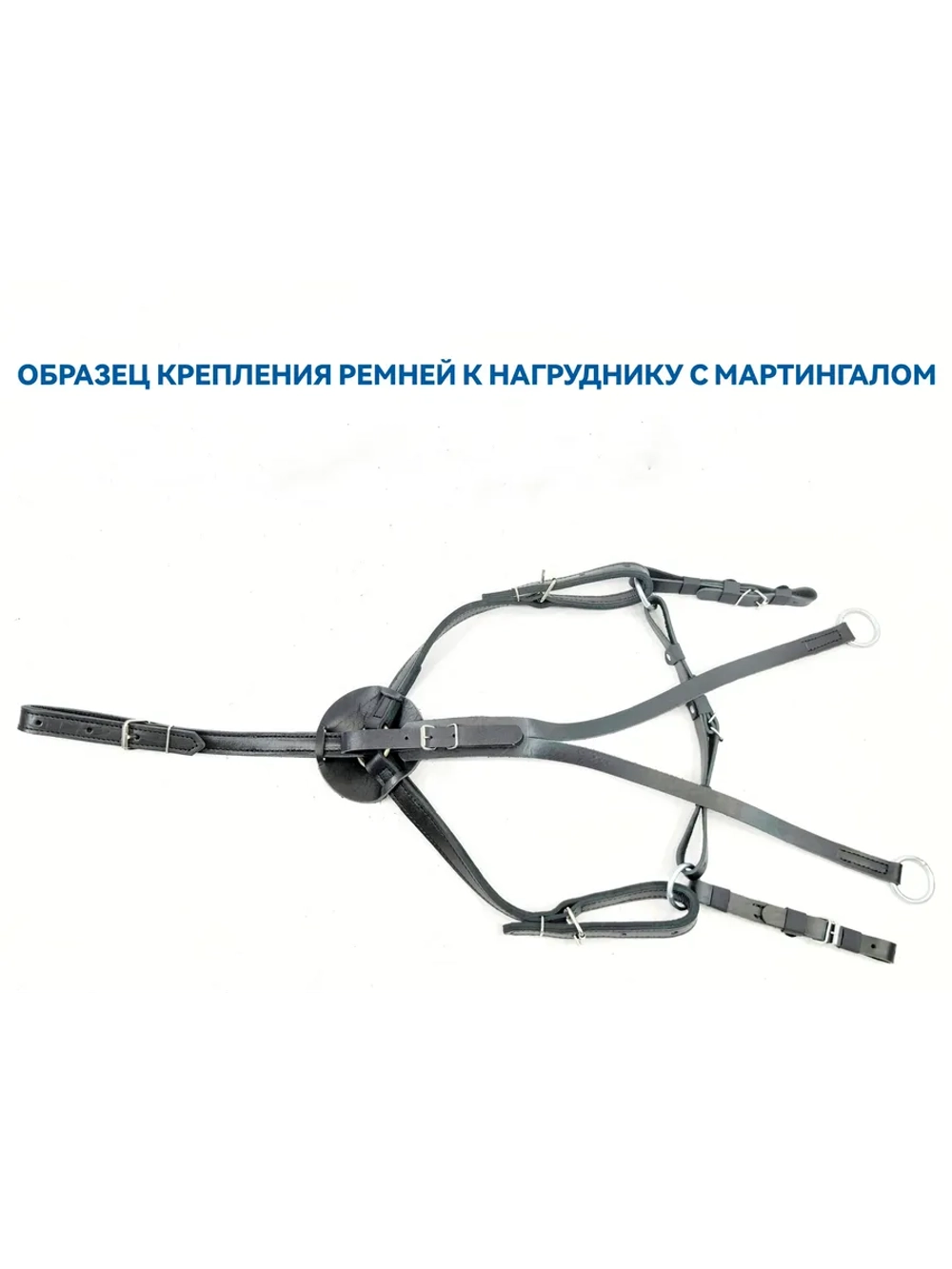 мартингал для нагрудника кожаный черный с набором