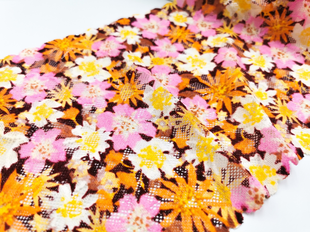 Эластичное кружево, цветочный мультиколор, 19,5 см, (Арт: EK-2765), м