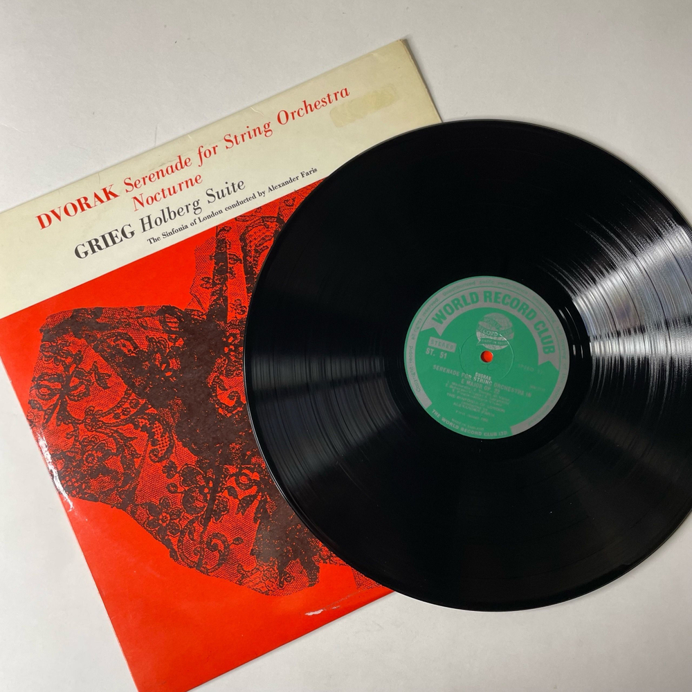 Винтажная виниловая пластинка LP Dvorak Дворжак, Grieg Григ,Serenade For String Orchestra, Nocturne / Holberg Suite (Англия 1965)