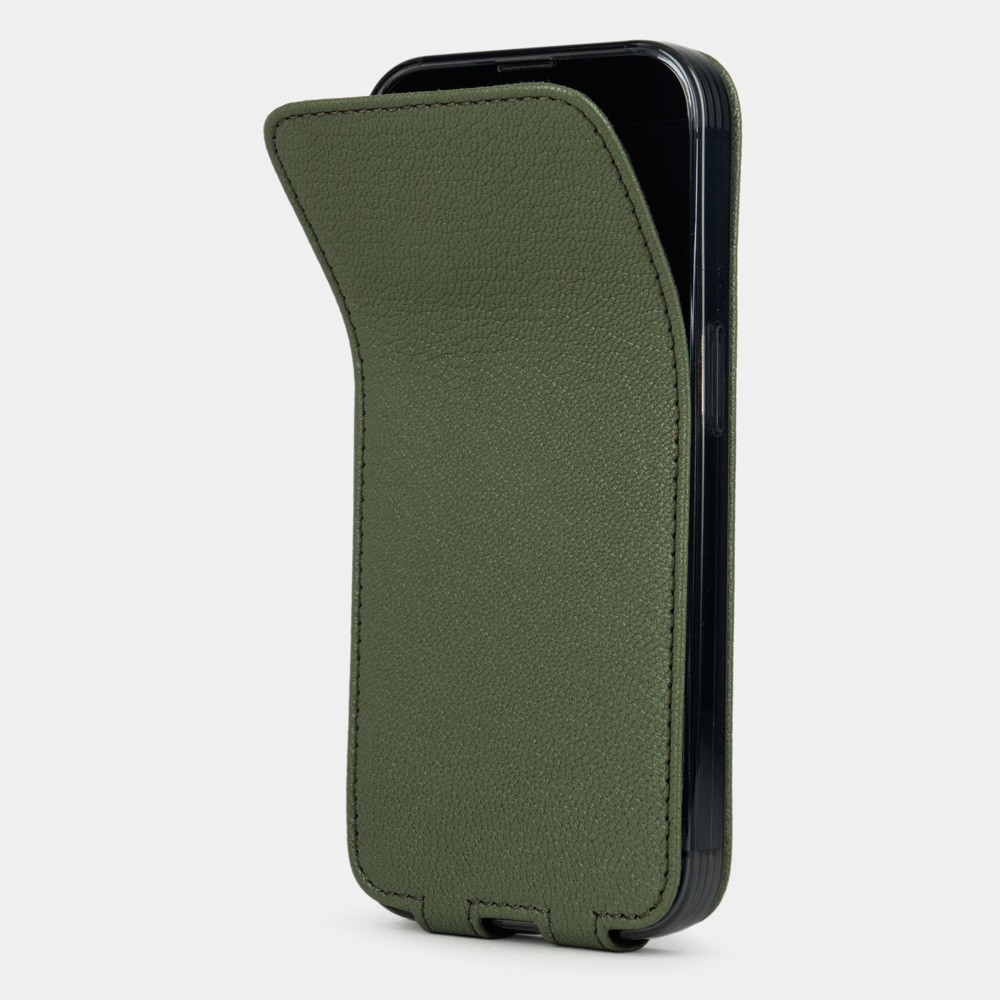 Чехол для iPhone 14 Pro Max из кожи козы, цвета хаки