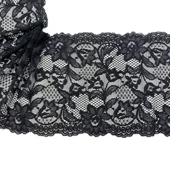 Кружево эластичное черное 17 см, Италия