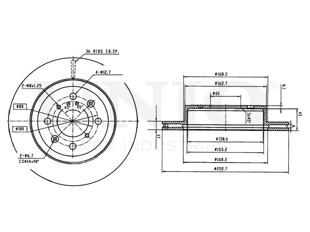 Диск тормозной передний UNIO BRD-20412