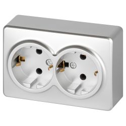 Розетка ЭРА Эксперт 11-2205-03 двойная с заземлением 2х2P+E Schuko IP20 16A-250В ОУ алюминий