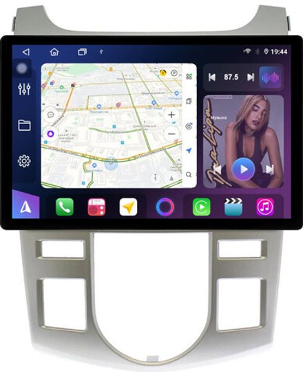 Магнитола для KIA Cerato 2 2008-2013 (климат, рамка серебро) - FarCar BX877 монитор 13" 2K QLED на Android 13, TS10, 6+128, CarPlay, 4G SIM-слот