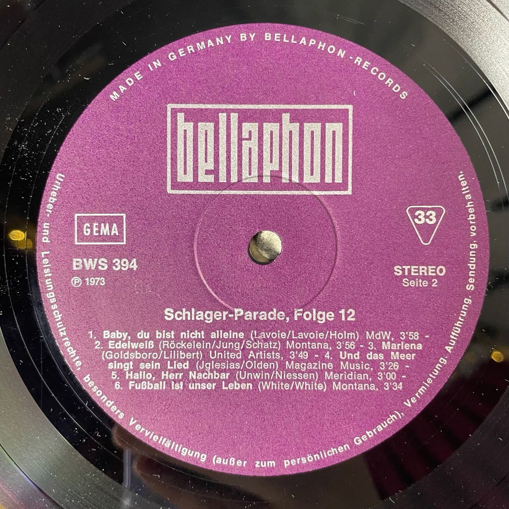 Винтажная виниловая пластинка LP Сборник Эстрады Schlager Parade Folge 12 (Germany 1973)