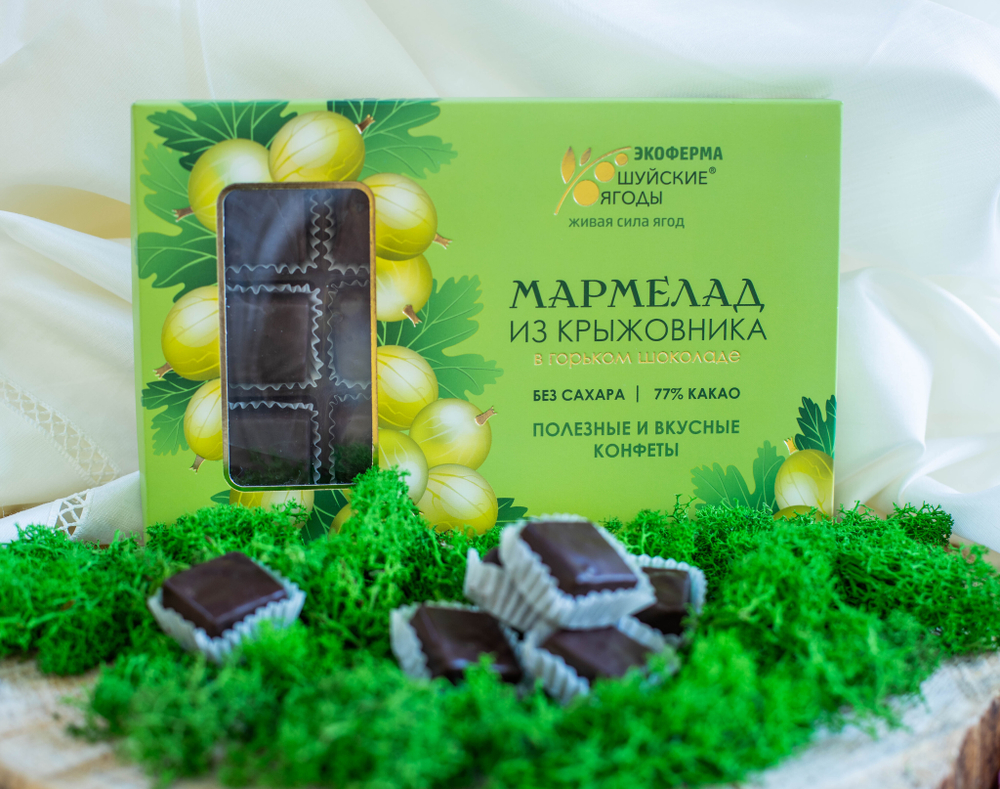 Мармелад из крыжовника в горьком шоколаде без сахара, 195 г