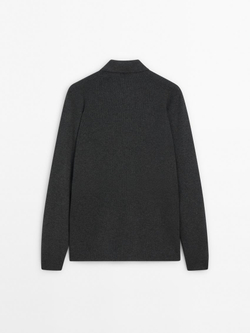 Massimo Dutti Вязаный свитер с воротником-поло, серый