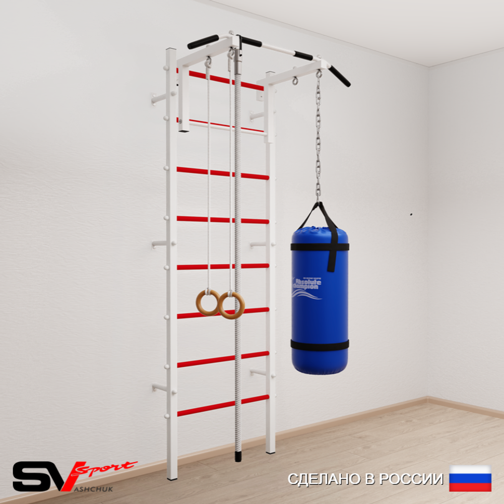 Шведская стенка Sv Sport усиленная 6131 (Турник стандарт/Канат/Кольца/Цепь/Мешок 15кг)