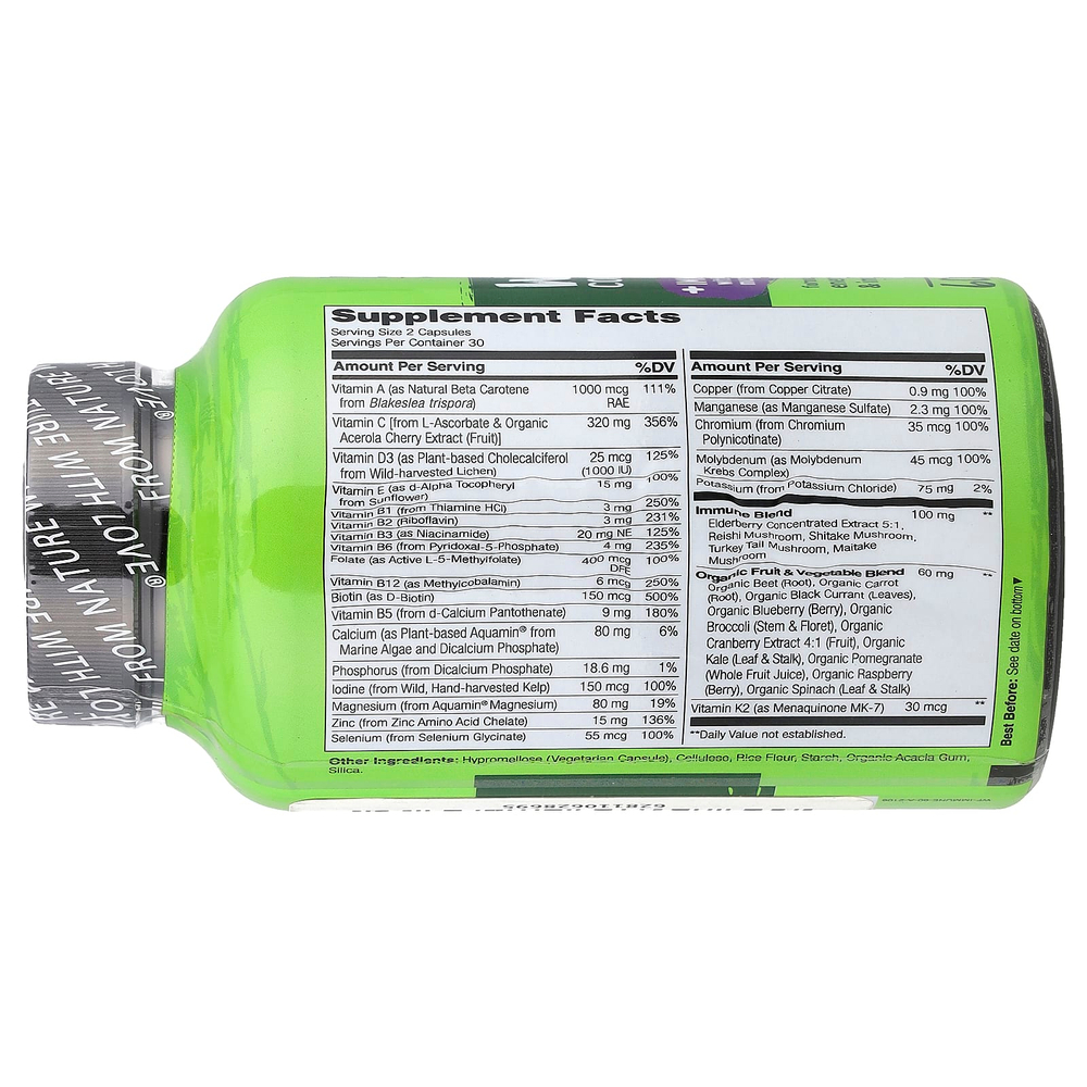 NATURELO, Мультивитаминный комплекс из цельных продуктов и смесь для иммунитета, 60 вегетарианских капсул