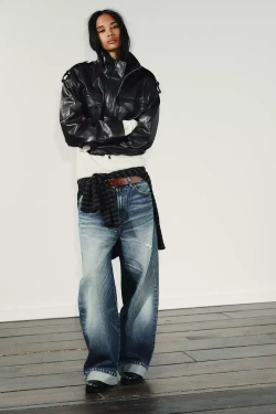 ZARA УКОРОЧЕННАЯ КУРТКА ИЗ ИСКУССТВЕННОЙ КОЖИ, СЕРО-КОРИЧНЕВЫЙ