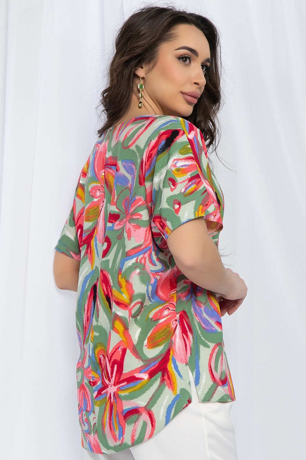 Блуза Маргоша (зелено-розовая) Б13153-16М LT Collection