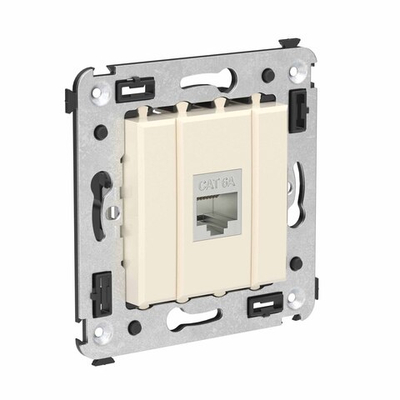 Компьютерная розетка RJ-45 без шторки в стену, кат.6А одинарная экранированная, "Avanti", "Ванильная дымка"