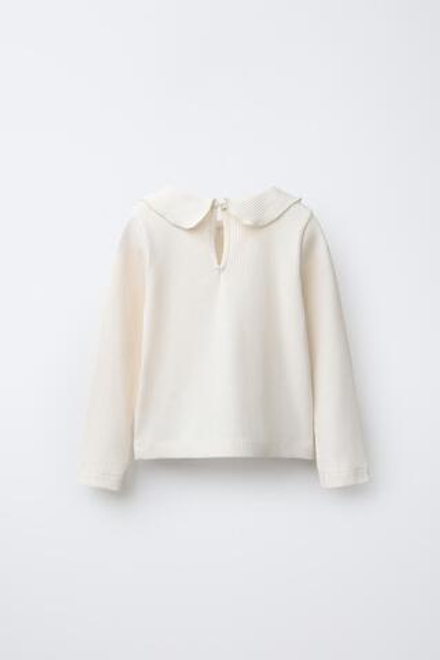 ZARA ТОП В РУБЧИК С КРУГЛЫМ ВОРОТНИКОМ, ЭКРЮ