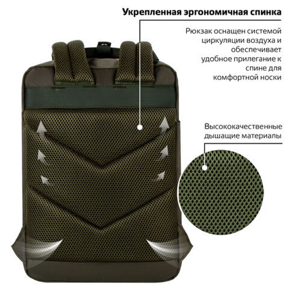 Рюкзак BRAUBERG FRIENDLY молодежный, хаки, 37х26х13 см, 270091