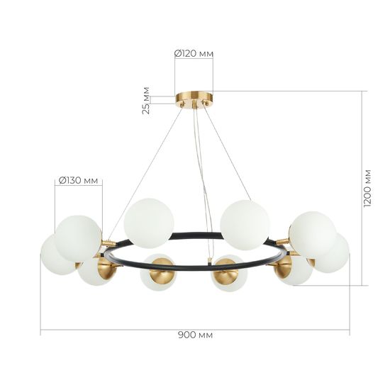 SLE220403-10 Светильник подвесной Черный, Латунь/Белый E27 10*60W FORLI