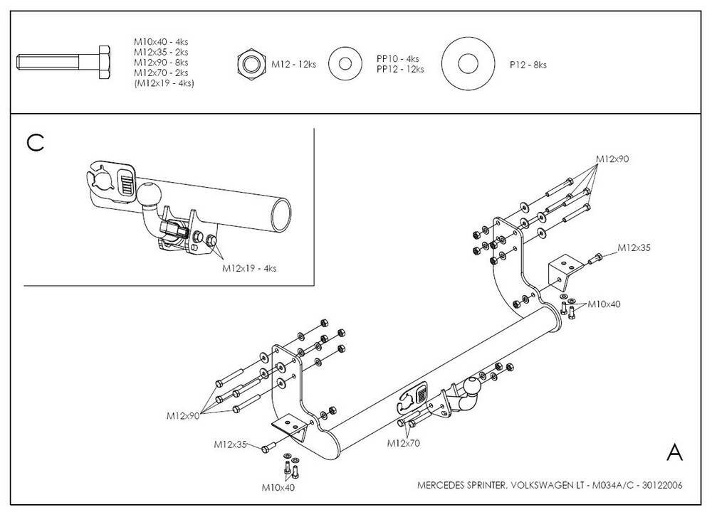 Фаркоп оцинкованный Galia M034C для Mercedes Sprinter Classic 2013-, Mercedes Sprinter 1995-2006, Volkswagen LT 1995-2006(паспорт и сертификат в комплекте)(без электрики)