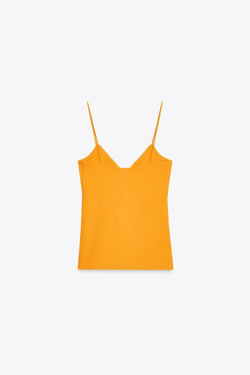 ZARA ХЛОПКОВЫЙ ТОП НА БРЕТЕЛЯХ, ОРАНЖЕВЫЙ