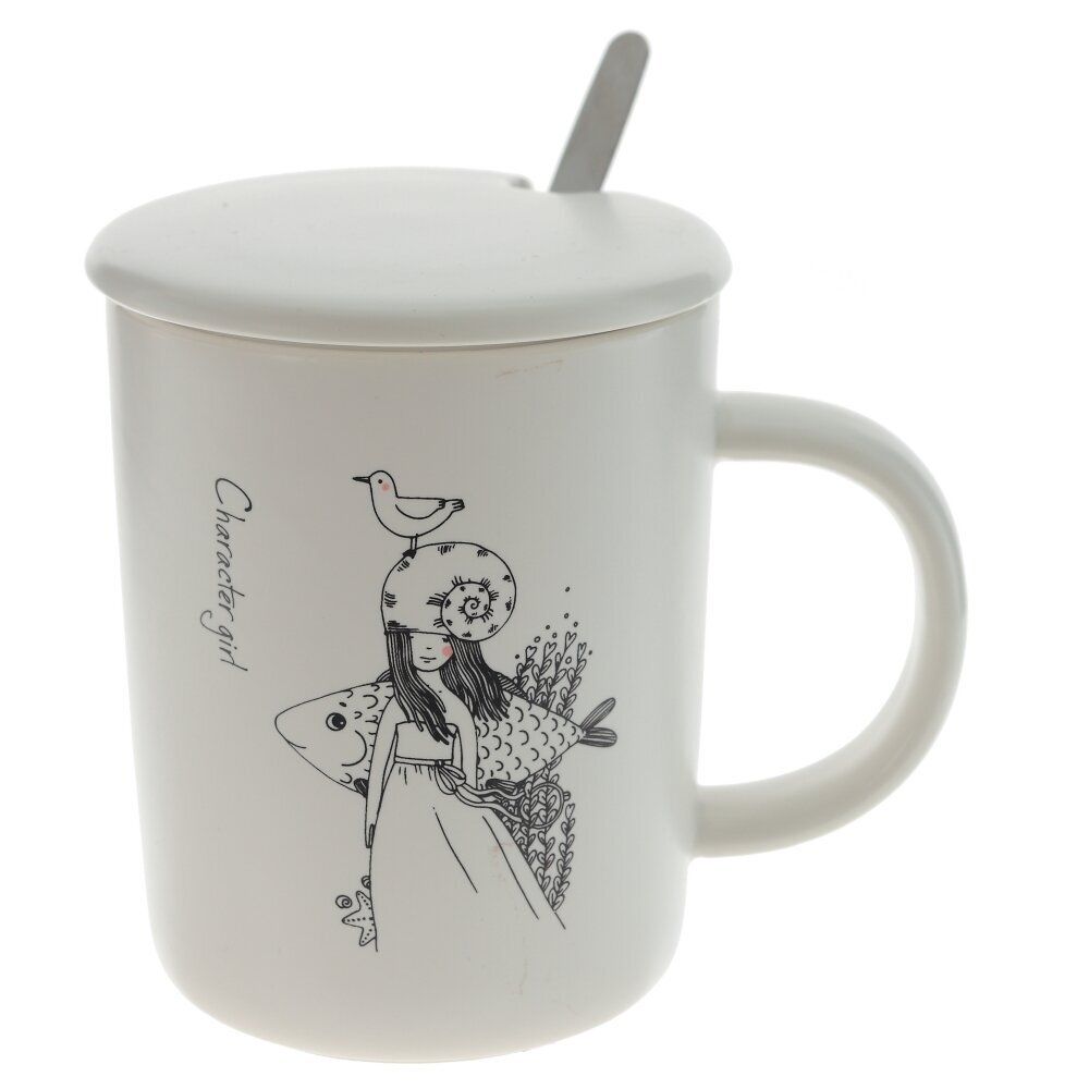 GAEM Кружка с крышкой и ложкой, 350 мл, L11,5 W8 H11 см, 4в.