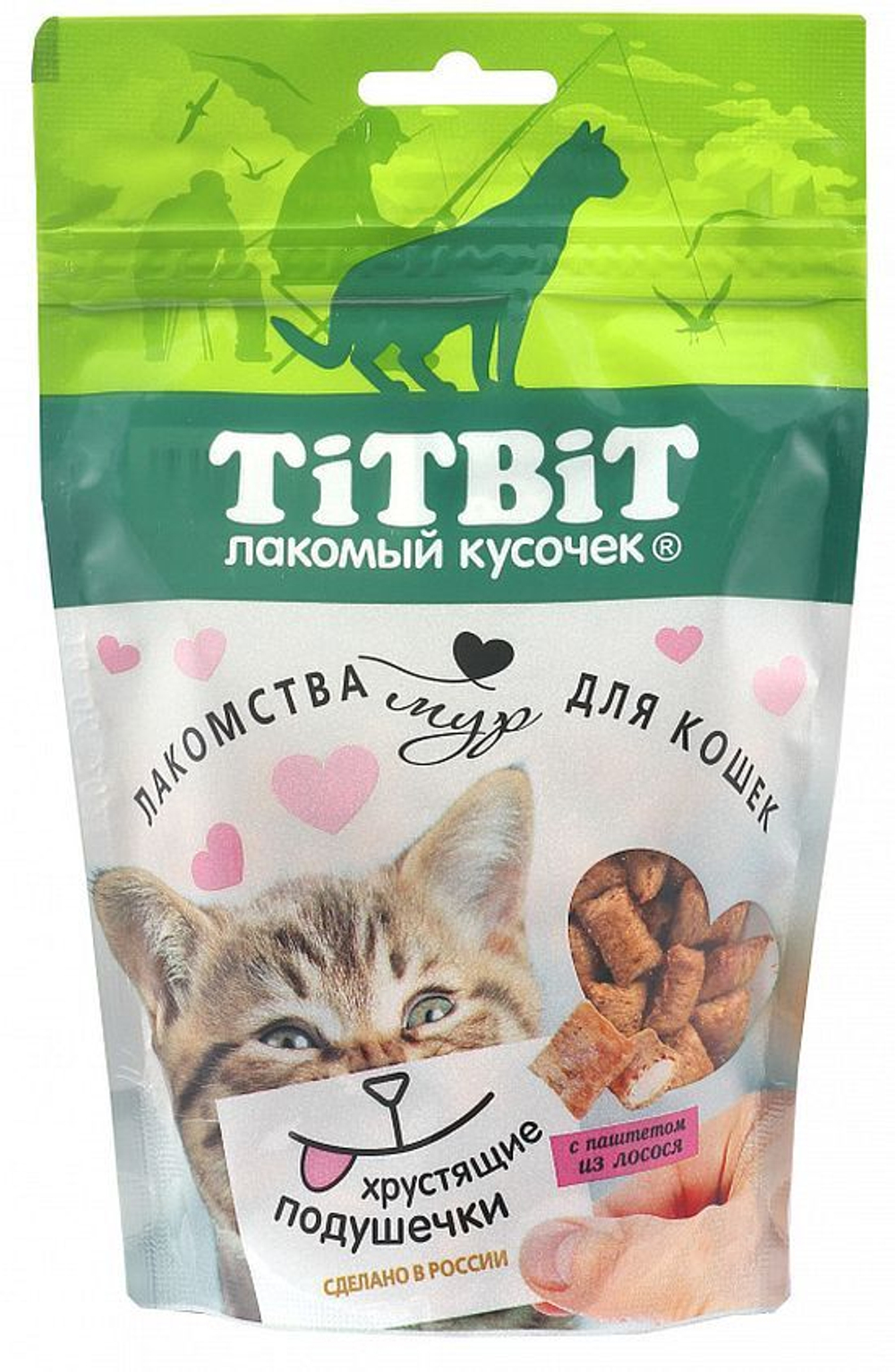 Хрустящие подушечки для кошек с паштетом из лосося 100г(Titbit)