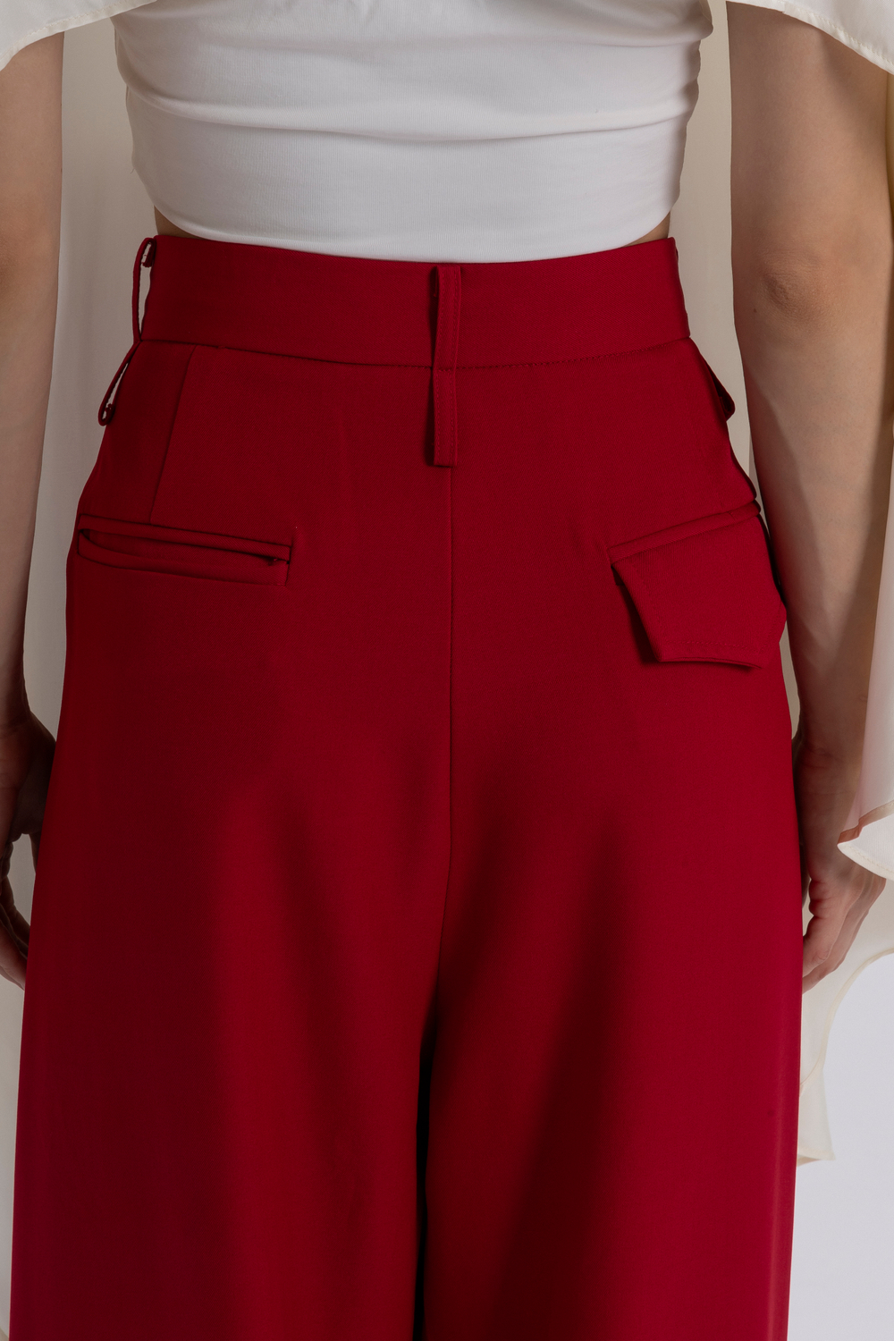 Брюки палаццо с двойным ремнем красные