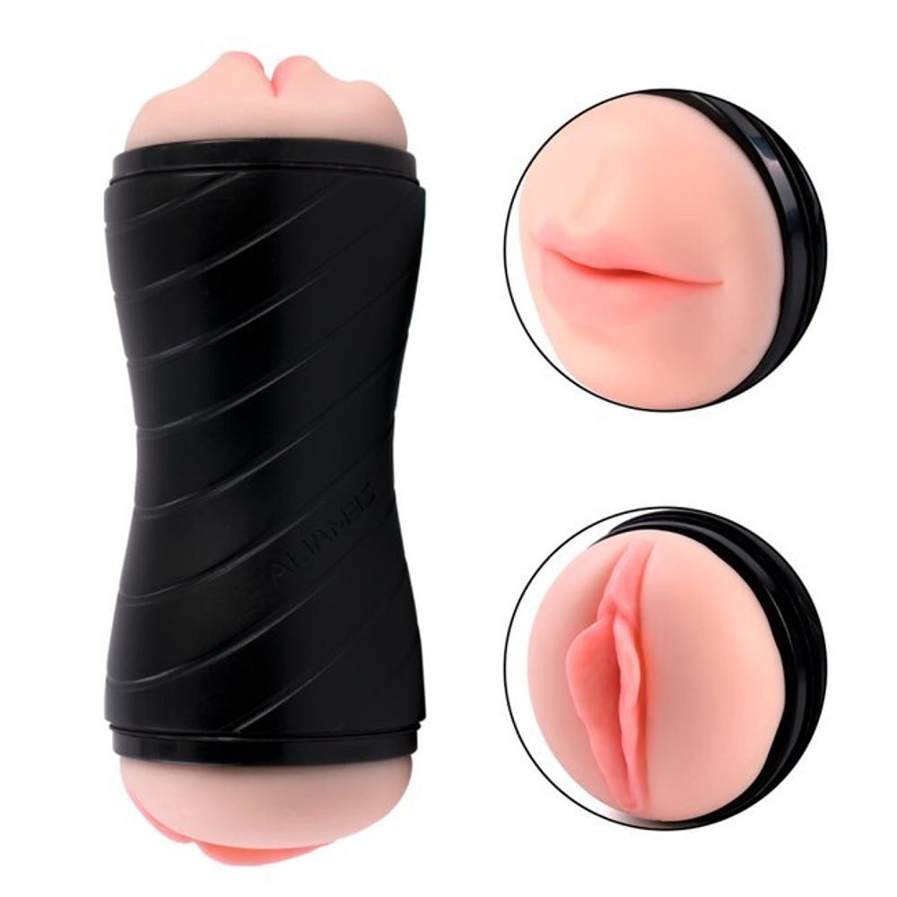 Двухсторонний мастурбатор вагина и ротик в тубе Gina (Цвет: черный)