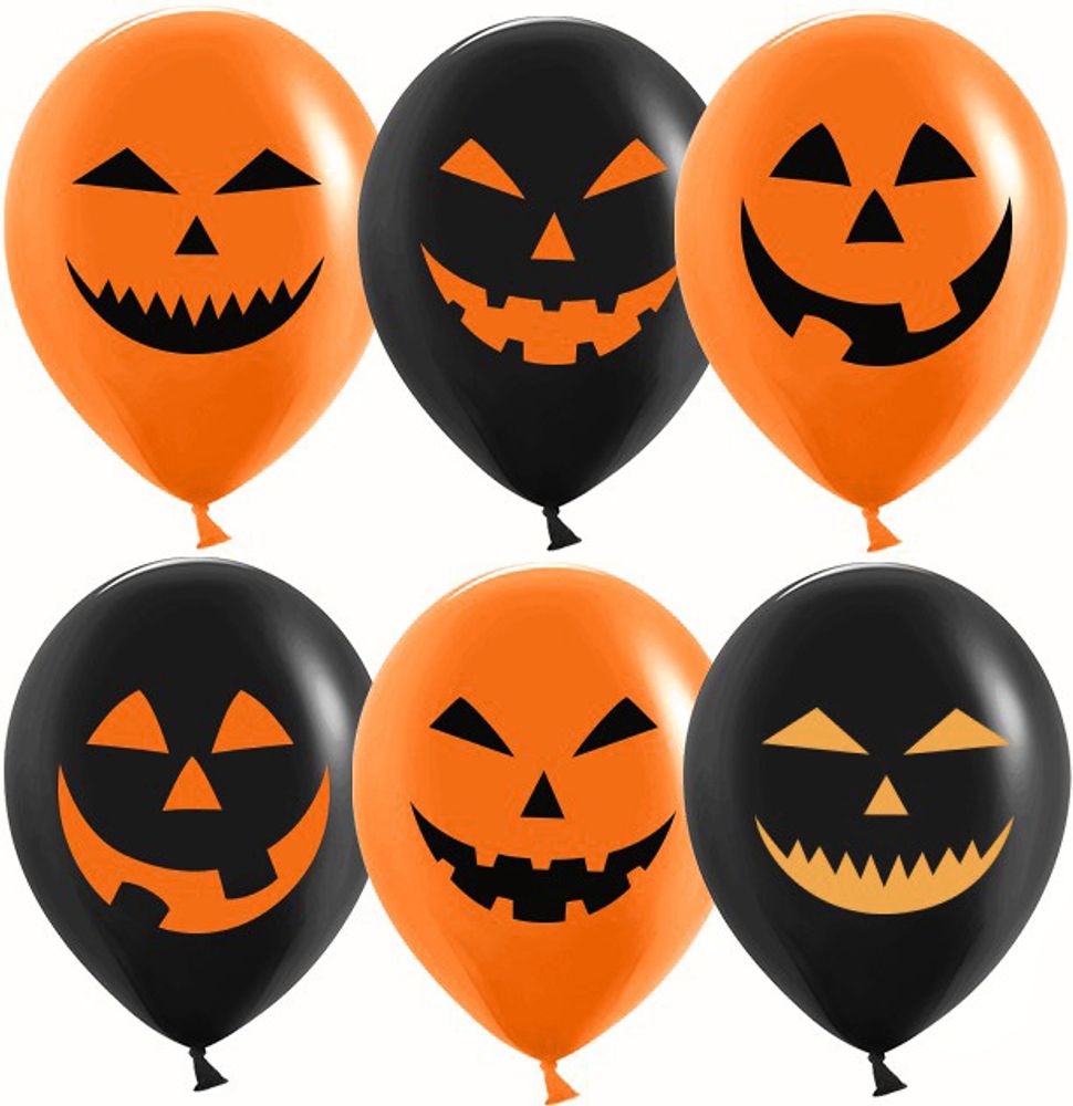 Шар (12&#39;&#39;/30 см) Тыквы на Хэллоуин, Черный/Оранжевый, пастель, 2 ст, 25 шт.