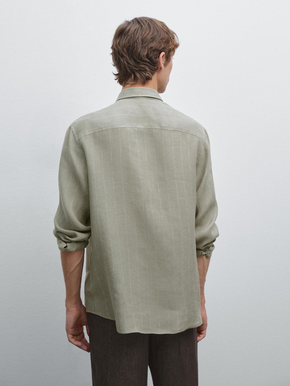 Massimo Dutti Рубашка в полоску классического кроя, светло-зеленый