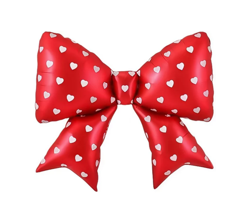 Шар (38''/97 см) Фигура, Бант, Сердечки, Красный, 1 шт.