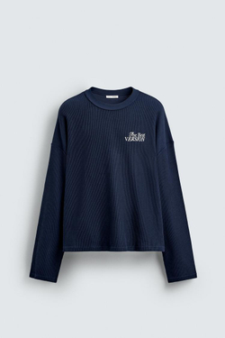 ZARA ТОЛСТОВКА С НАДПИСЯМИ, ЧЕРНИЛЬНО-СИНИЙ