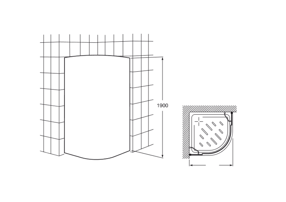 Душевое ограждение Roca VICTORIA, четверть круга, 90 см. 7.M178.0.901.2 схема