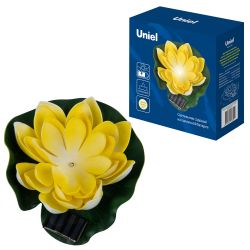 USL-S-827-PT060 YELLOW WATERLILY Садовый светильник на солнечной батарее Желтая кувшинка. Плавающий. 1 светодиода. Теплый белый свет. 1xААA Ni-Mh аккумулятор в-к. IP44. TM Uniel