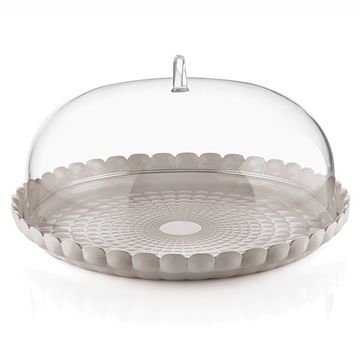 Блюдо сервировочное с крышкой tiffany, D36 см, серо-бежевое