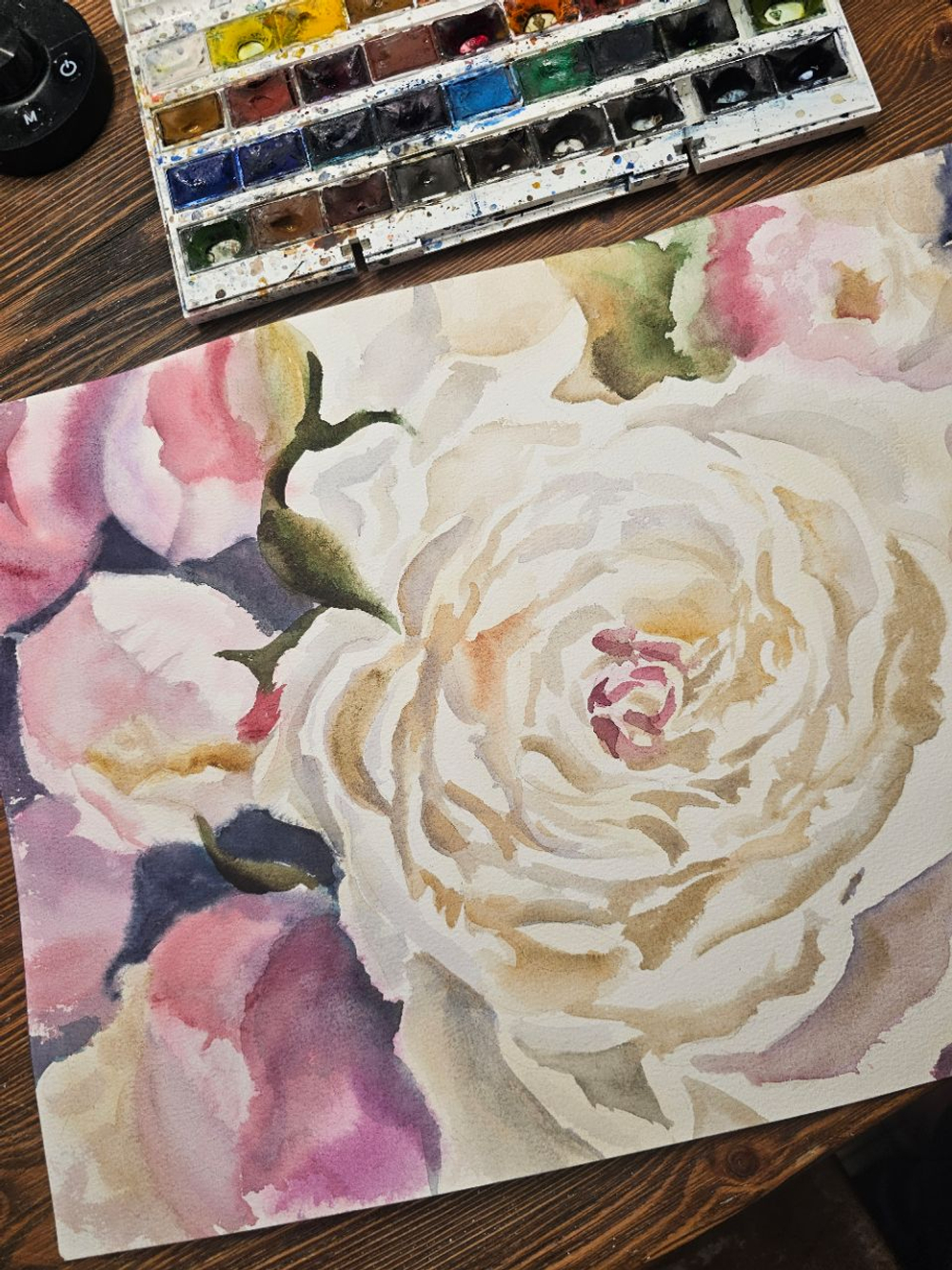 Картина авторская акварельная в паспарту 40х50 см на стену для интерьера "Белый пион"