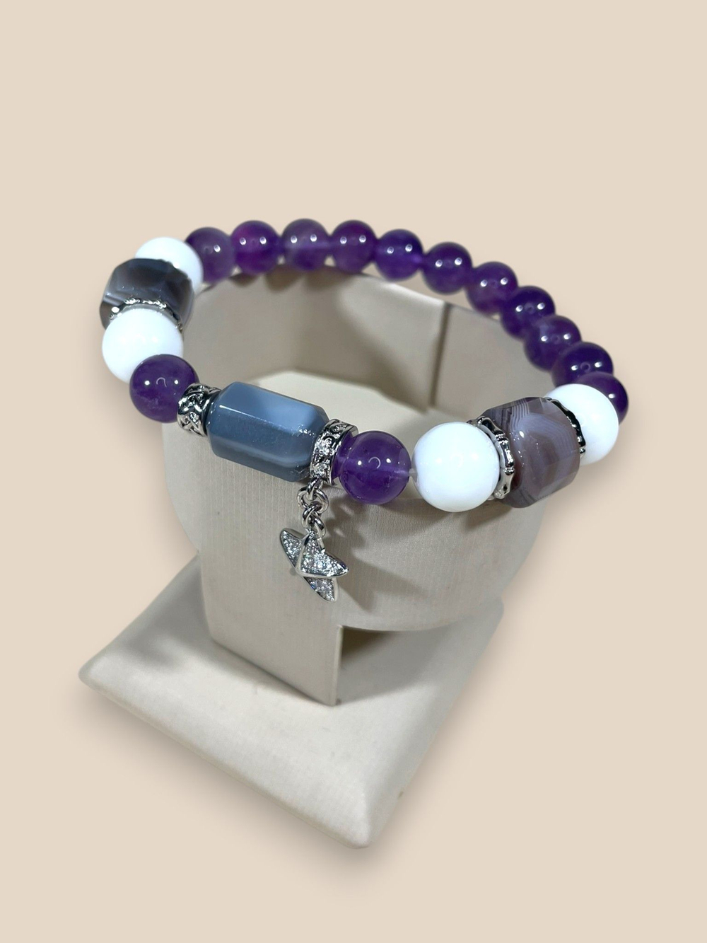 Браслет для Близнецов, агат и аметист