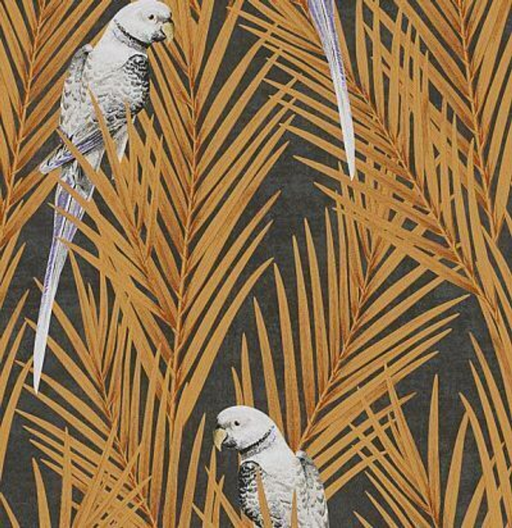 Яркие попугаи в монохромных джунглях, имитация объема в сложной технике нанесения чернил.