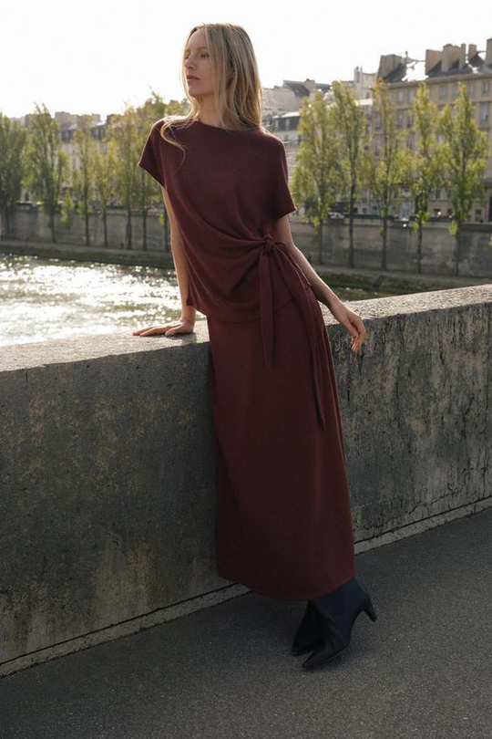 ZARA ЮБКА МИДИ ИЗ МЯГКОЙ ТКАНИ, КОНЬЯЧНЫЙ