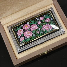 Коллекционная визитница "Пионы" с ручной росписью Палех в футляре