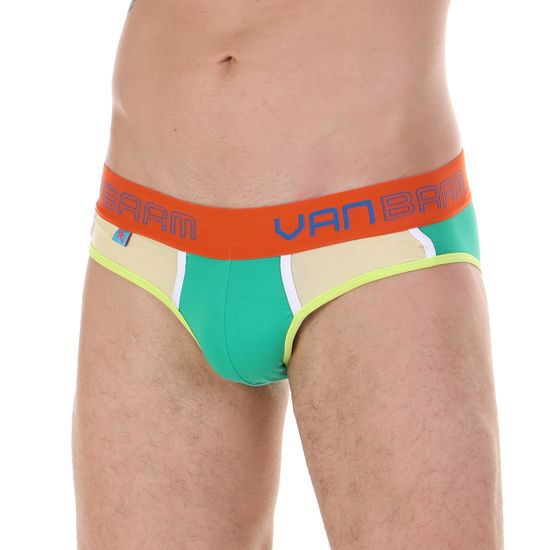 Трусы мужские брифы зеленые с жёлтыми вставками Van Baam 45196