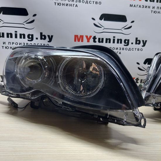 Передние фары angel eyes led black для BMW 3 E46