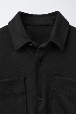 ZARA КУРТКА-РУБАШКА КОМФОРТНОЙ ПОСАДКИ С КАРМАНАМИ, ЧЕРНЫЙ