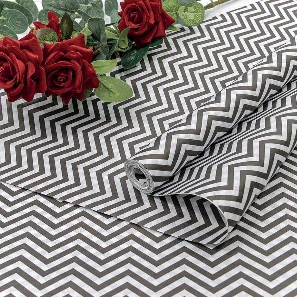 Упаковочная бумага, Крафт 70гр (0,5*10 м) Зигзаги, Черный, 1 шт.