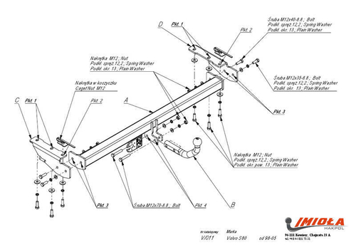Фаркоп IMIOLA V.011 Volvo S80 1998-2005(паспорт и сертификат в комплекте)(без электрики)