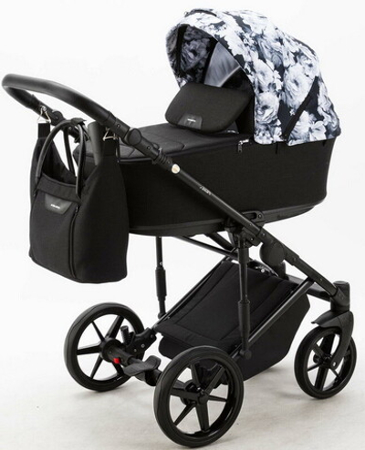 Детская коляска Adamex Zico Flowers 2 в 1 Z-FL11 ЧЁРН-БЕЛ ЦВЕТЫ+ ЧЁРН.ТК