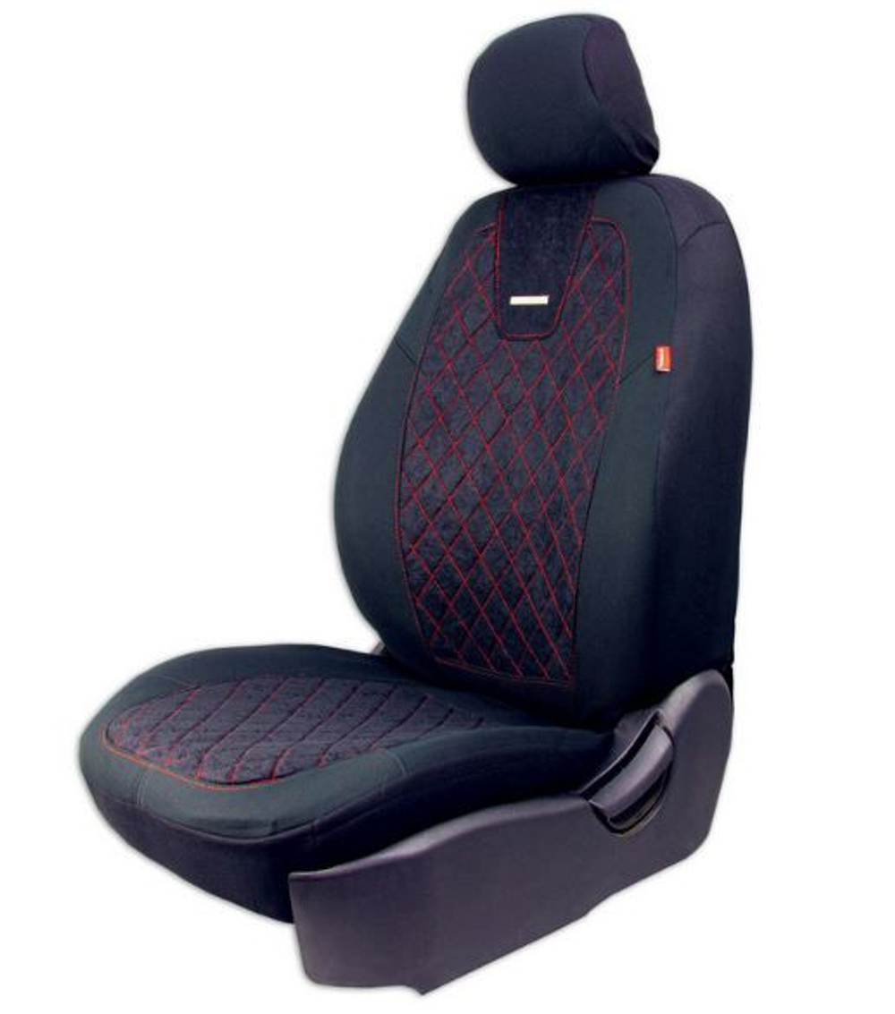 Чехлы на сидения CarFashion «COLOMBO» 11057 - Алькантара - РОМБ черный/черный/красный