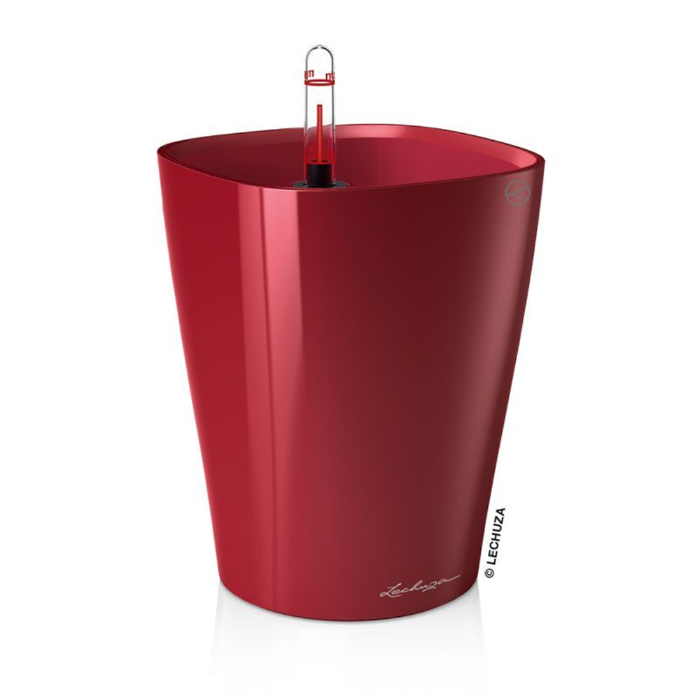 Кашпо Lechuza "Deltini Complete scarlet red high gloss" (пластик), 15xH19 см