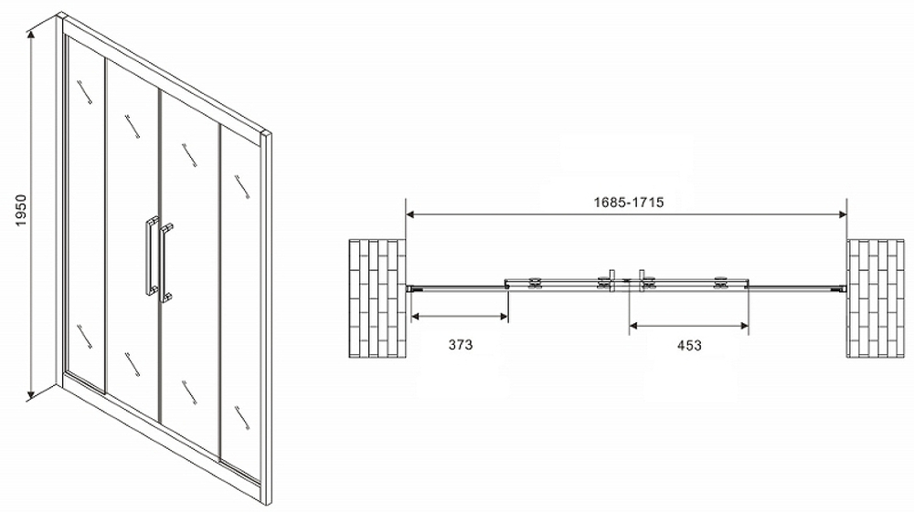 Душевая дверь Abber Schwarzer Diamant 170 AG33170BH профиль Черный стекло прозрачное
