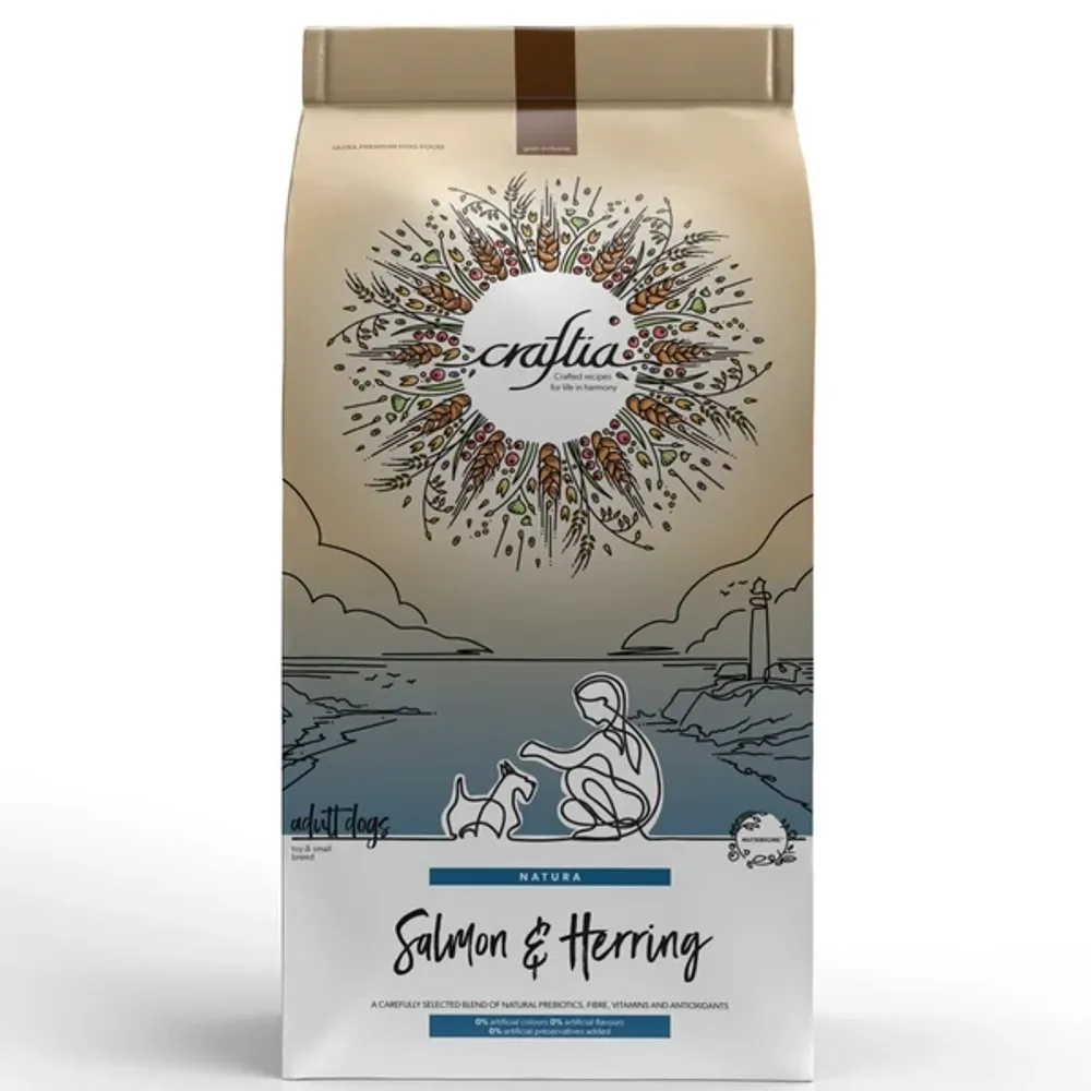 Сухой корм CRAFTIA NATURA для взрослых собак миниатюрных и мелких пород из лосося с сельдью