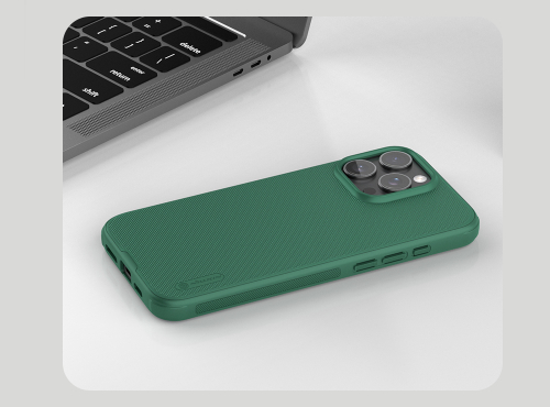 Усиленный двухкомпонентный чехол зеленого цвета (Dark Green) от Nillkin для iPhone 16 Pro Max, серия Super Frosted Shield Pro